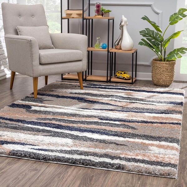 Homeroots 8 x 11 ft. Gray & Black Strokes Area Rug 392355 - main